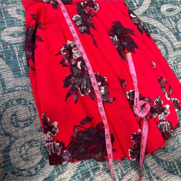 Free People Red Floral Smocked Mini Dress with Tie Back Size Small - Picture 3 of 11